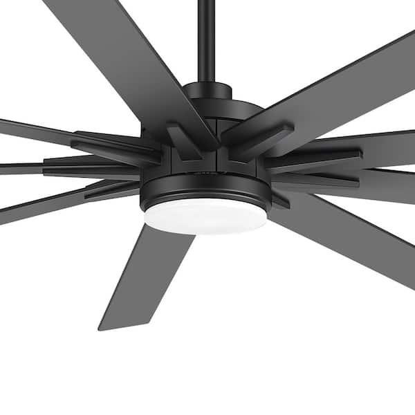 Breezary Archer 84 in. Integrated LED Black Windmill Ceiling Fan with Light, Downrod, 9 Black/Brown Blades and Remote Included