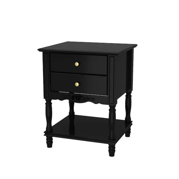 2 Drawers And Open Shelf, Black Wooden Nightstand, End Table, Dresser, 19. 7in. W x 16. 9in. D x 25. 2in. H