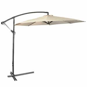 10 ft. Market Hanging Sun Shade Offset Outdoor Patio Umbrella with Cross Base in Beige