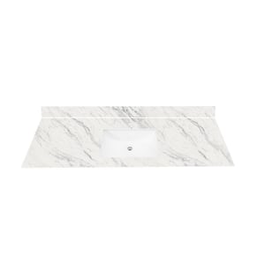 73 in. W x 22 in. Vanity Top in Calcutta Blanc with White Rectangle Single Sink and Single Hole for Faucet