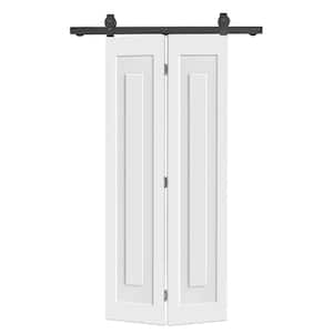 26 in. x 80 in. 1-Panel Shaker Hollow Core White Composite Bi-Fold Door with Sliding Barn Door Hardware Kit