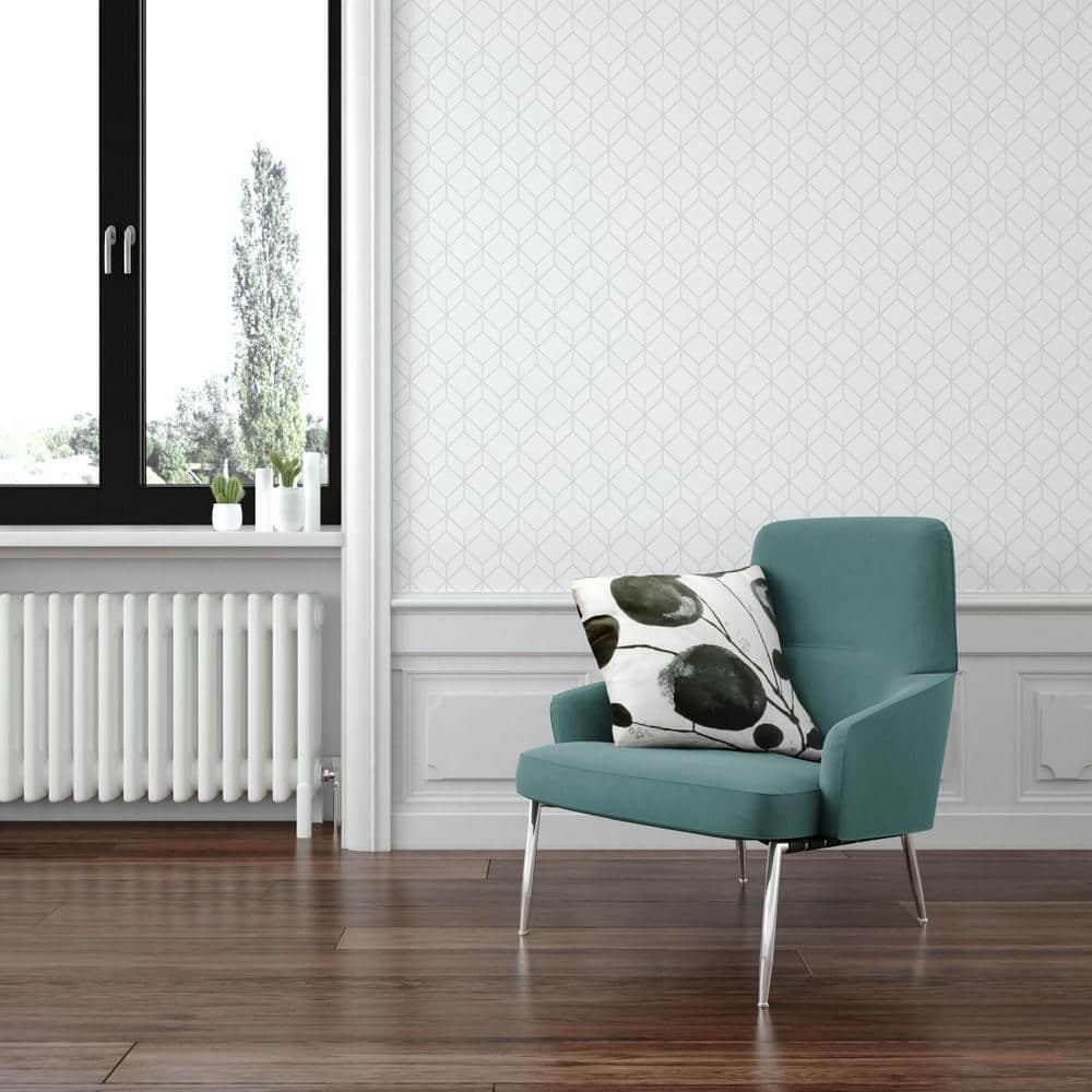 White and Silver Geometric Vinyl Wallpaper Roll