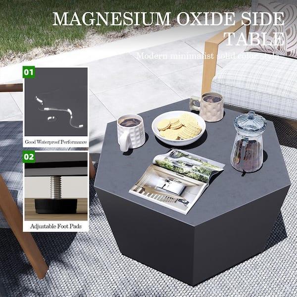 35 in. Outdoor Hexagon Magnesium Oxide Coffee Table in Dark gray
