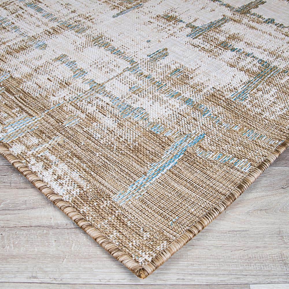 Sand-Ivory Flat Woven Synthetic Rectangular Area Rug 2' x 4'