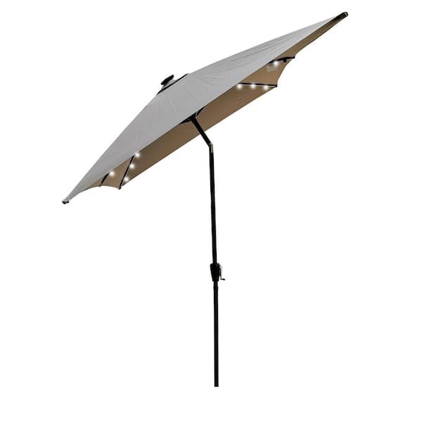 GAWEZA 10 ft. x 6.5 ft. Metal Market Solar Tilt Patio Umbrella in Medium Gray with Solar Led Lights and Crank
