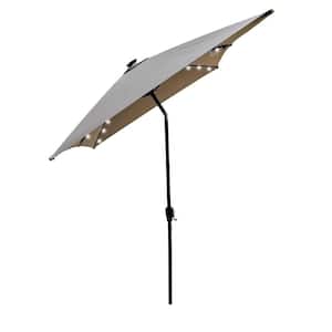 10 ft. x 6.5 ft. Metal Market Solar Tilt Patio Umbrella in Medium Gray with Solar Led Lights and Crank