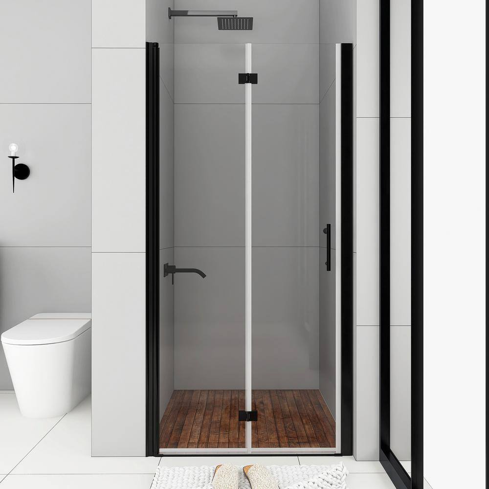 37 in. W x 72 in. H Bi Fold Semi Frameless Shower Door in Matte Black with 
