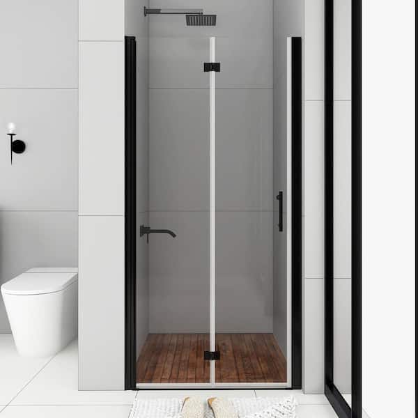 Unbranded 37 in. W x 72 in. H Bi Fold Semi Frameless Shower Door in Matte Black with Clear Tempered Glass