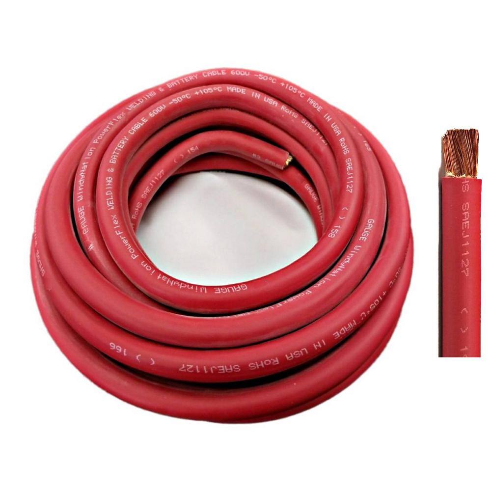 Windynation 8 Gauge 8 Awg 50 Ft Red Welding Battery Pure Copper Flexible Cable Wire 8 Awg 50r The Home Depot