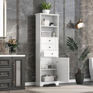 22 in. W x 10 in. D x 69 in. H White Wood Freestanding Linen Cabinet with Adjustable Shelves in White
