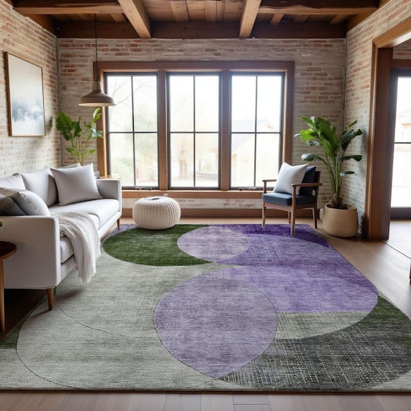 Mayfield Premium Machine Washable Abstract AMF1140 Lavender 9 ft. x 12 ft. Area Rug