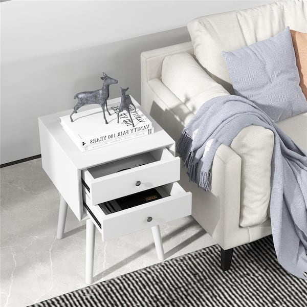 Costway 2-Drawer White Nightstand 23.5 in. x 16 in. x 16 in.
