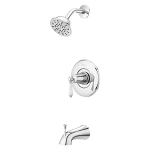 Courant Single-Handle 1-Spray Tub and Shower Faucet with White Ceramic Lever Handle in Polished Chrome (Valve Included)