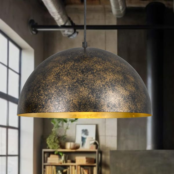PCover 1-Light 23.6 in.W Bronze Rusty Industrial Farmhouse Single Pendant Light with Metal Dome Shade for Kitchen Island