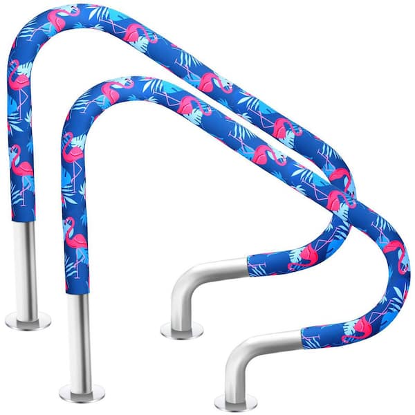 NVNOO 4 ft. Slip Resistant Pool Rail Grip Covers with Zip for Swimming Pool Hand Railing, Blue Flamingo (2-Pack)