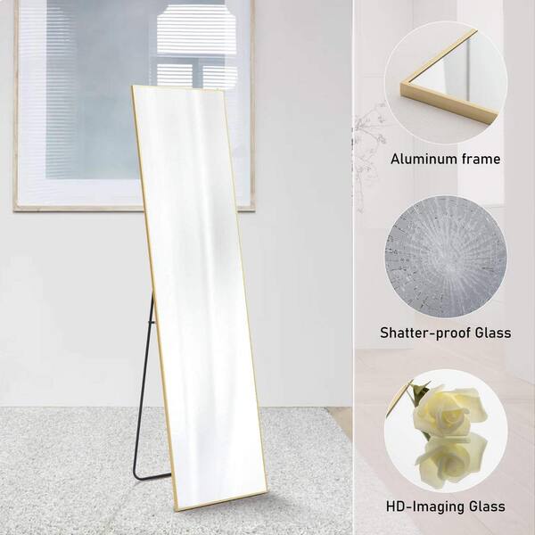 Vynxaria Gold-Rect 16 in. W x 59 in. H Floor Standing Mirror