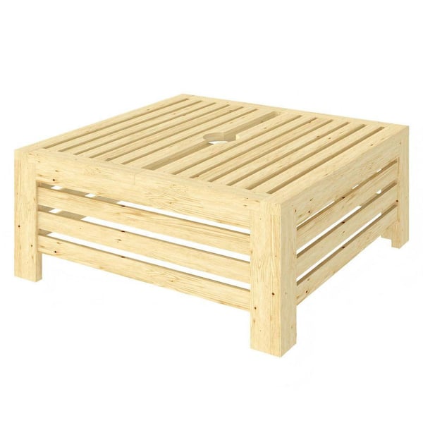 2-in-1 Patio Umbrella Base Stand Table Storage Box 110 lbs. Fir Wood Patio Umbrella Base in Beige