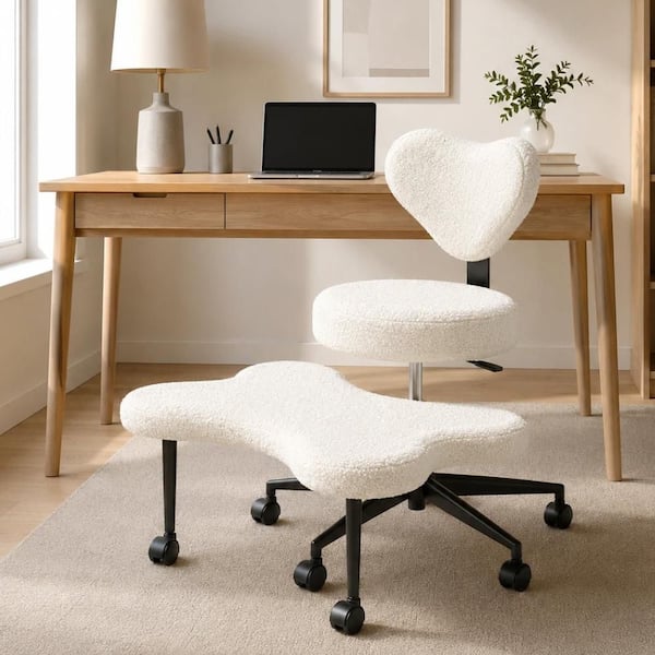 PINMOCO Off-White Fabric Cross-Legged Task Chair with Swivel