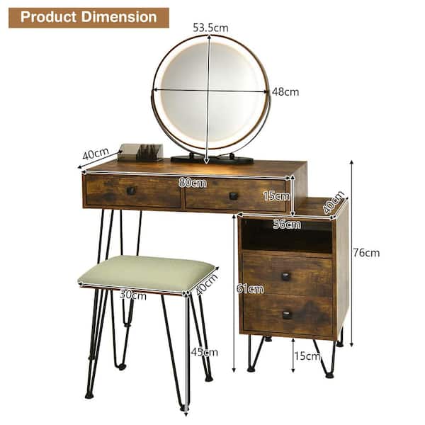 Costway Vanity Table Stool Set Dimmer LED Mirror Large Costway Vanity Table Stool Set Dimmer LED Mirror Large