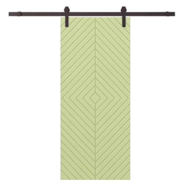 CALHOME Diamond 36 in. x 84 in. Fully Assembled Sage Green Painted MDF Modern Sliding Barn Door with Hardware Kit