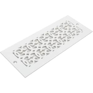 Versailles Series 10 in. x 4 in. White Steel Vent Cover Grille for Home Floors and Walls with Mounting Holes