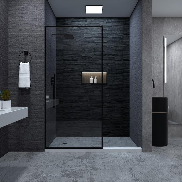 niveal Citron 34 in. W x 72 in. H Fixed Framed Shower Door in Matte Black Finish with Clear Glass