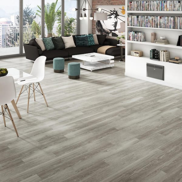Polished Pro Ultra Thick Perfect Pewter 20-mil x 6 in. W x 48 in. L Glue Down Waterproof Vinyl Flooring (24 sq.ft./ctn)