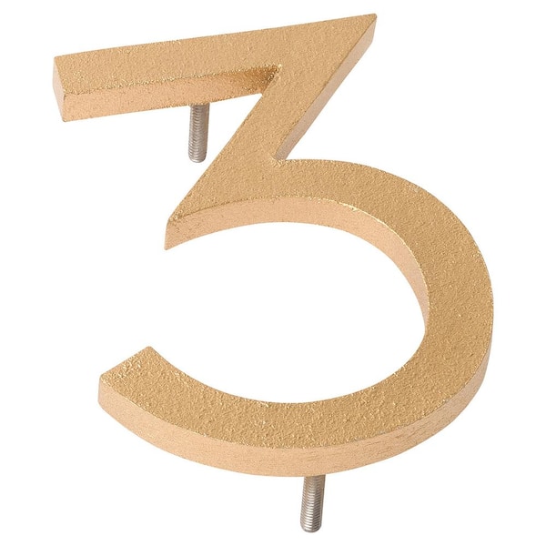 Montague Metal Products 4 in. Gold Aluminum Floating or Flat Modern House Number 3