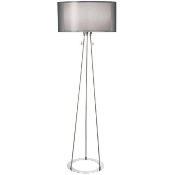 Filament Design Catherine 68 in. Incandescent Satin Chrome Floor Lamp with Black Organza Shades