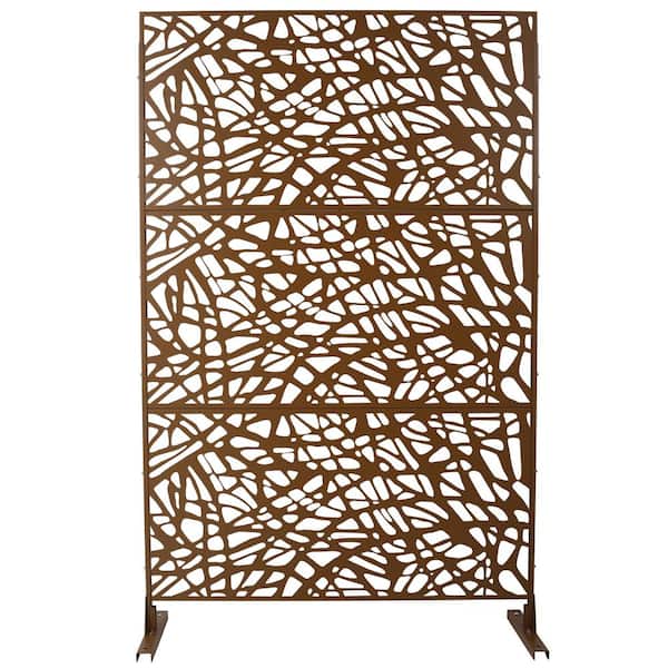 Staykiwi 76 in. H Brown Steel Garden Fence Freestanding Decorative Patterns Privacy Screen