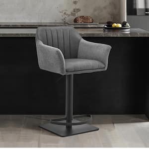 Erin Adjustable Grey Faux Leather and Fabric Black Metal Full Back Swivel Bar Stool