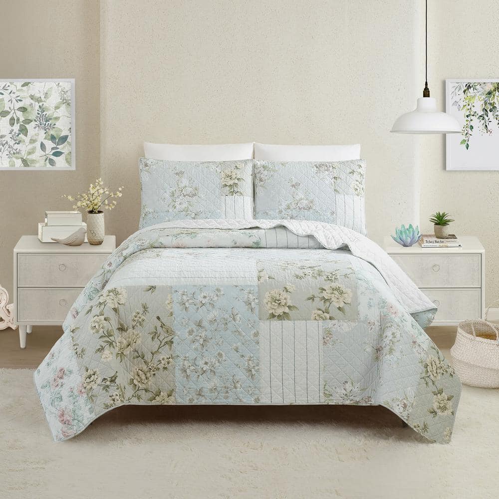 Claire Full/Queen White Cotton Patchwork Quilt Set