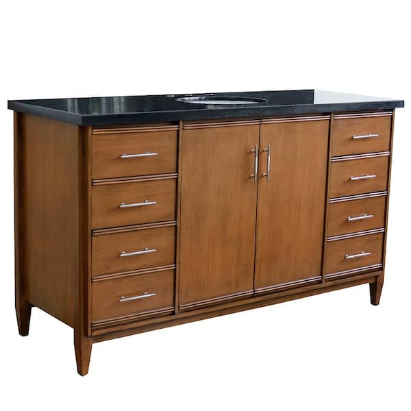 61 in. W x 22 in. D Single Bath Vanity in Walnut with Granite Vanity Top in Black Galaxy with White Oval Basin