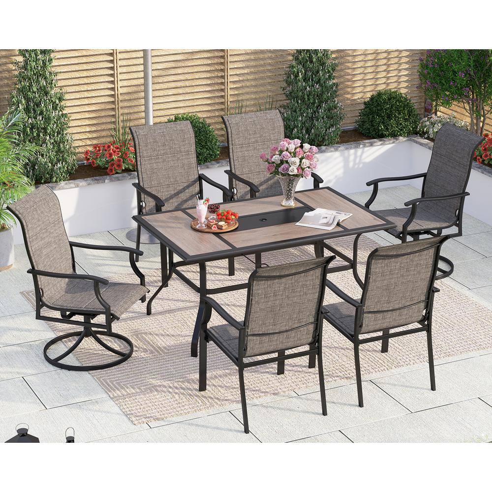 PHI VILLA Black 7Piece Metal Outdoor Dining Set with Padded Swivel