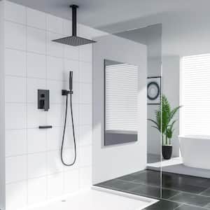 12 in. 3-Spray Dual Ceiling Mount Fixed and Handheld Shower Head 1.8 GPM Shower System with Tub Faucet in Matte Black
