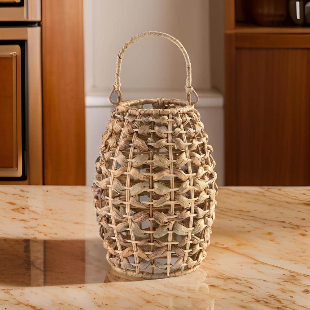 Brown Rattan Woven Hanging Candle Lantern, 13.25" Height