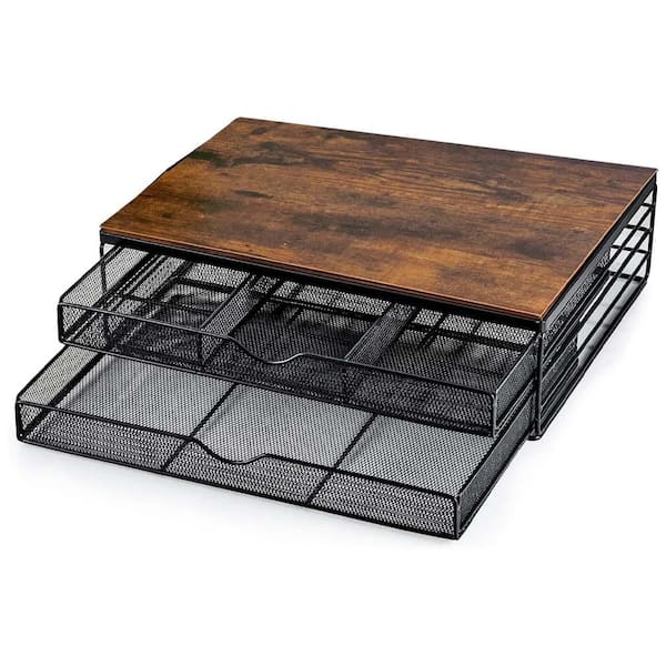 Unbranded Wood Monitor Stand Riser with Drawers Mesh Metal Storage for Desk Max Load 40LB 2 Drawers Rustic Brown