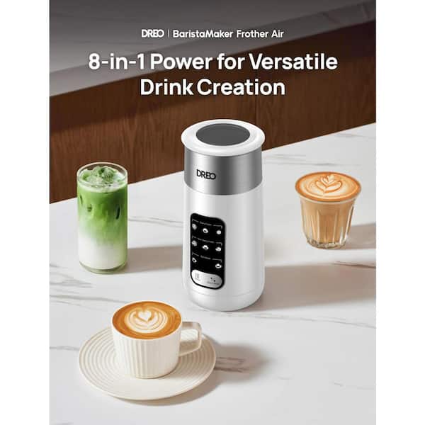 9 oz. Stainless Steel Barista Maker Air 8-in-1 Milk Frother in White