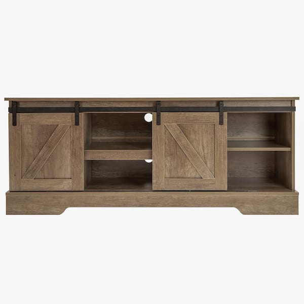 Unbranded 57.80 in. Gray Wash TV Stand with Sliding Barn Doors and Storage Cabinets Fits TV's up to 65 in.