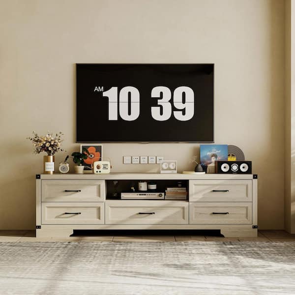 Oak TV Stand Entertainment Center Fits TVs up to 70.9 in. with 5 Drawers, Open Shelf, Storage, Console Table