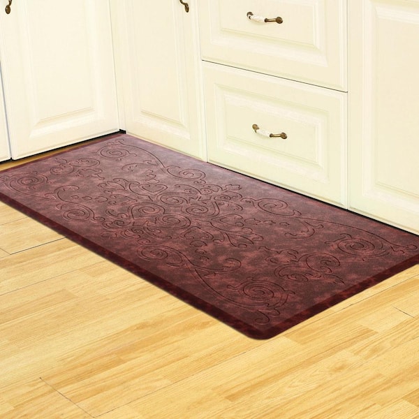 Cloud Comfort Burgundy 17 in. x 60 in. Medallion Embossed Anti-Fatigue Mat