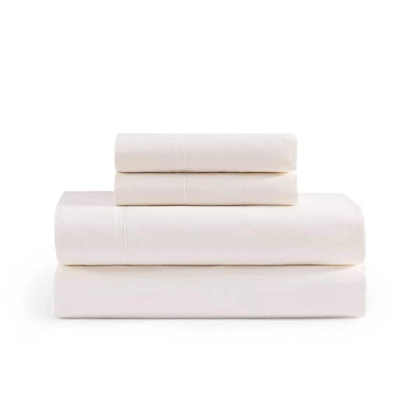 TH Solid 4-Piece Ivory Cotton Queen Sheet Set