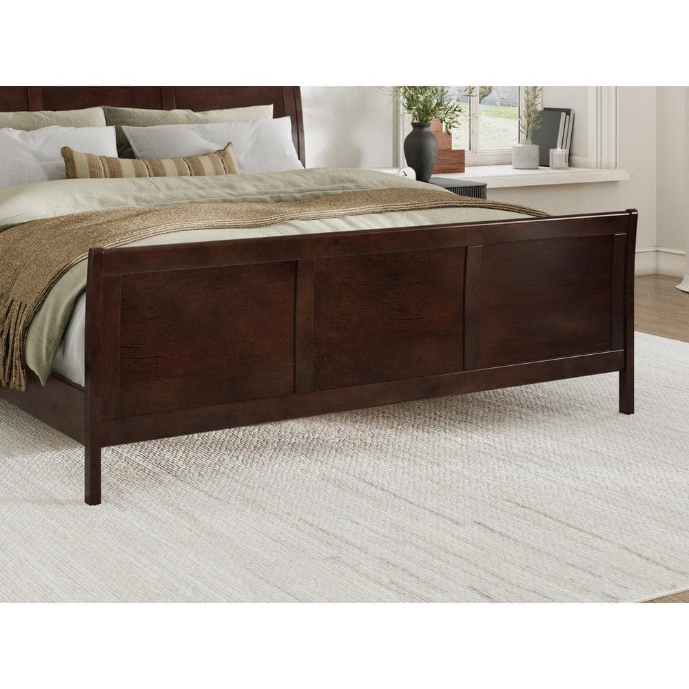 Valencia Walnut King Sleigh Platform Bed with Wood Headboard
