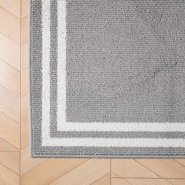 Washable Skid-Resistant Light Grey/Ivory 2 ft. x 4 ft. All Loop Tufted Area Rug