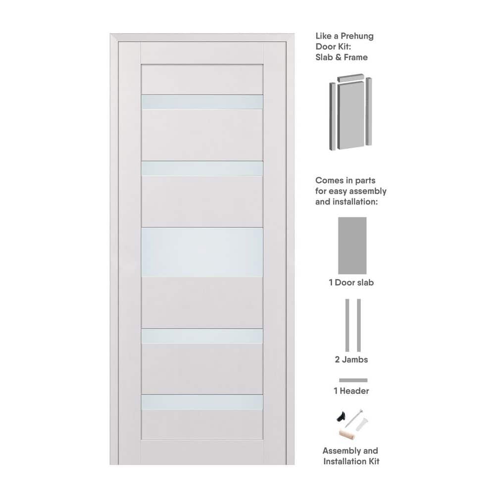 30 in. x 96 in. Gina Left-Hand Solid Core 7-Lite Frosted Glass Bianco Noble Wood Composite Single Prehung Interior Door price history on PriceWatchPro