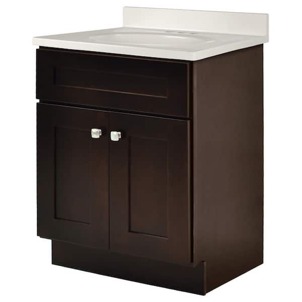 Brookings 25 in. W x 19 in. D Bathroom Vanity in Espresso Brown with Cultured Marble Ivory Swirl Vanity Top, Assembled