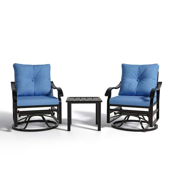 3-Piece Blue Outdoor Patio Conversation Furniture Set