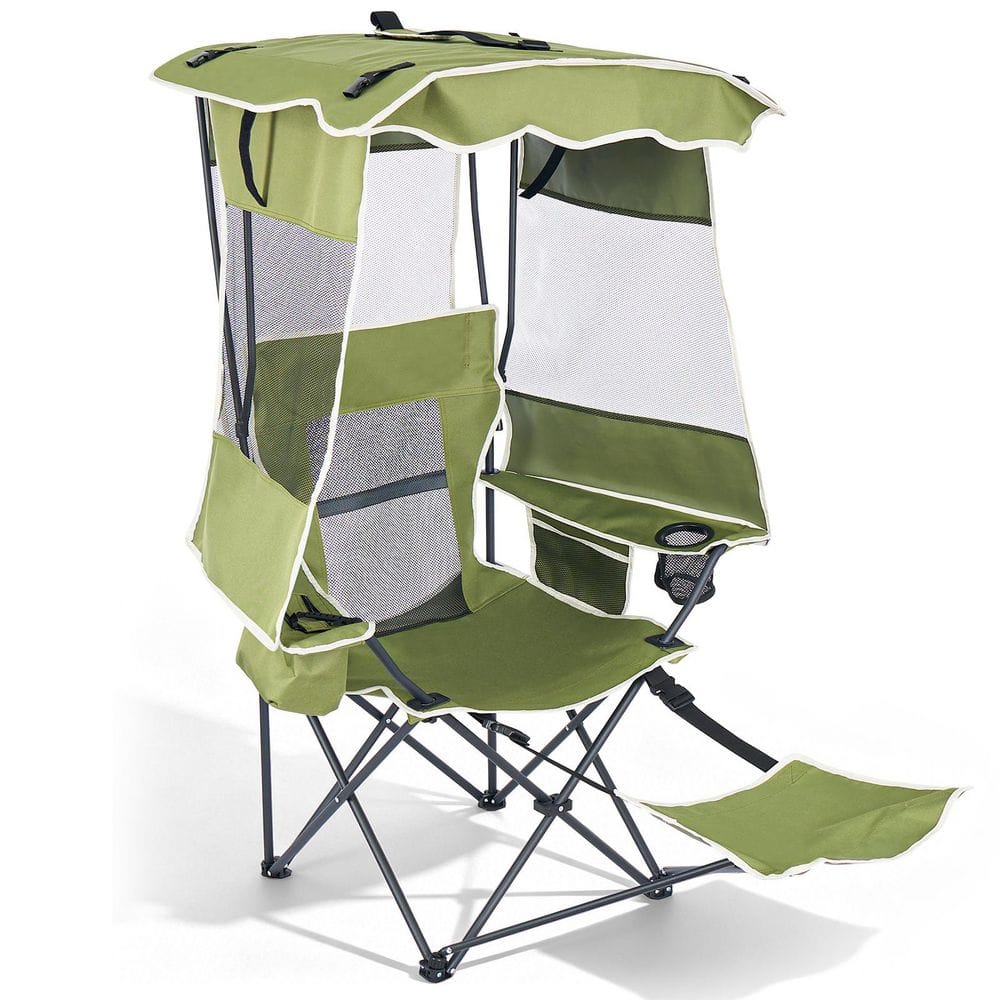 Beach Chair with Canopy Shade and Foot Rest, Portable Folding Beach Loungers Chair with Cooler Bag and Cup Holder, Green price history on PriceWatchPro