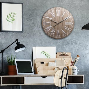 20 in. Rustic Light Natural Wood Plank Frameless Farmhouse Wall Clock