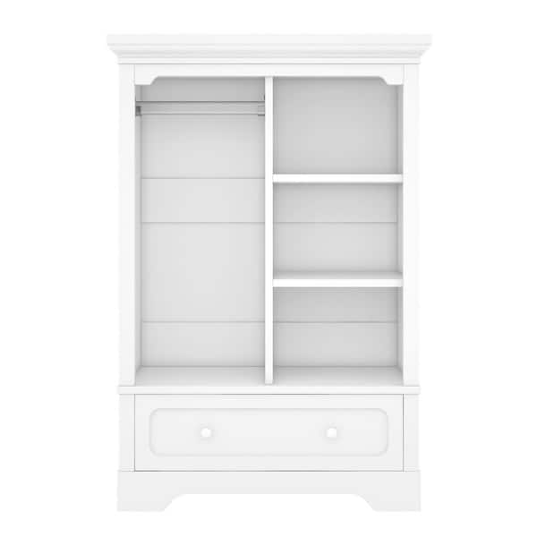 anpport White Wood 31.5 in. W Armoire with Hanging Rod & Drawer